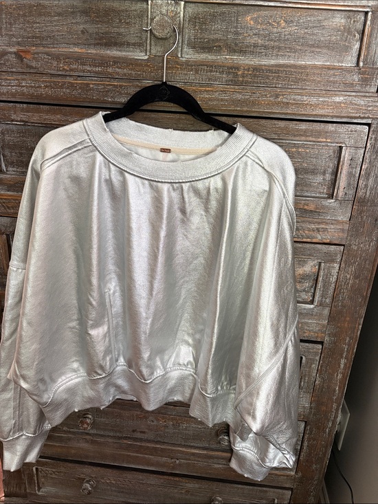 Free People Tops - Free People Metallic Silver Crew Sweatshirt
